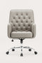 COLAMY VERSO Swivel Office Chair in Khaki – Tufted Back, Leather Upholstery, Chrome Base