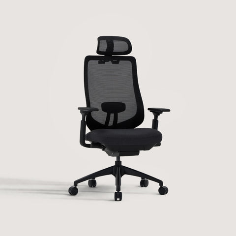 Front View of COLAMY ATLAS-01 Black Executive Mesh Ergonomic Office Chair with Headrest, Adjustable Armrests, and Lumbar Support