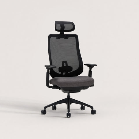 Front View of COLAMY ATLAS-01 Gray Executive Mesh Ergonomic Office Chair with Headrest, Adjustable Armrests, and Lumbar Support