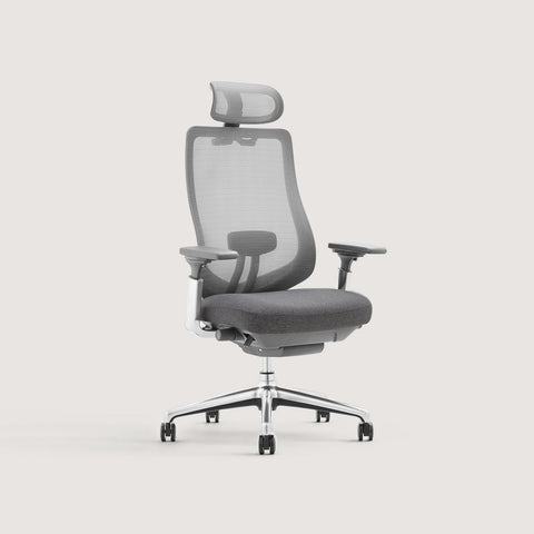 COLAMY ATLAS Gray Ergonomic High-Back Mesh Office Chair with Headrest, Adjustable Armrests, and Chrome Base
