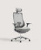 Three-Quarter View of COLAMY ATLAS Light Gray Ergonomic High-Back Mesh Office Chair with Headrest, Adjustable Armrests, and Chrome Base