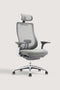 Three-Quarter View of COLAMY ATLAS Light Gray Ergonomic High-Back Mesh Office Chair with Headrest, Adjustable Armrests, and Chrome Base
