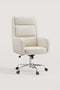Front view of the COLAMY COCOON Beige High-Load Cloud Comfort Swivel Office Chair with a padded high back, integrated armrests, and chrome caster base