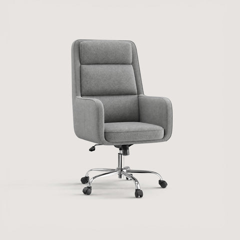 Three-quarter view of the COLAMY COCOON Dark Gray High-Load Cloud Comfort Swivel Office Chair with padded armrests and a chrome caster base