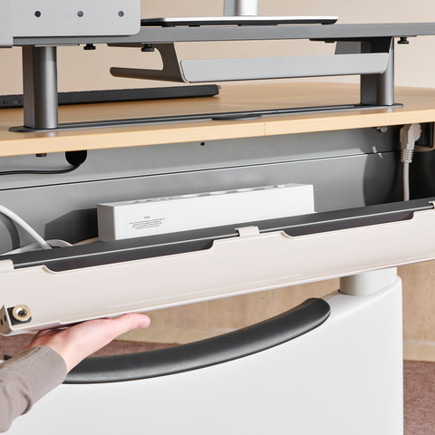 COLAMY LumiDesk Built-in Cable Management Drawer Open – Hidden Power Strip and Wire Organizer