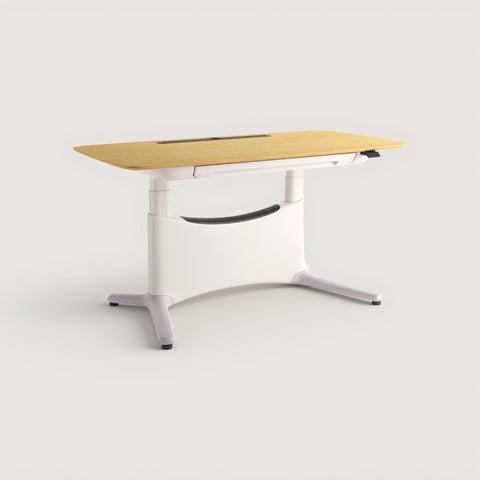 COLAMY LumiDesk Electric Height Adjustable Desk – Maple Top, White Frame, Front View