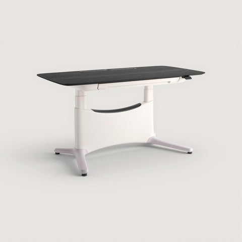 COLAMY LumiDesk Electric Standing Desk – Black Top with White Frame, Angled View