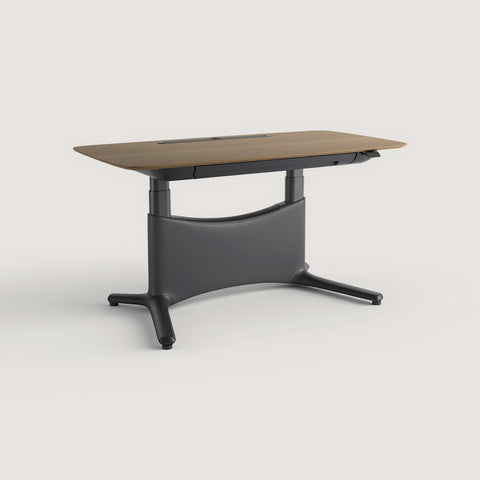 COLAMY LumiDesk Electric Standing Desk – Walnut Top with Black Frame, Angled View