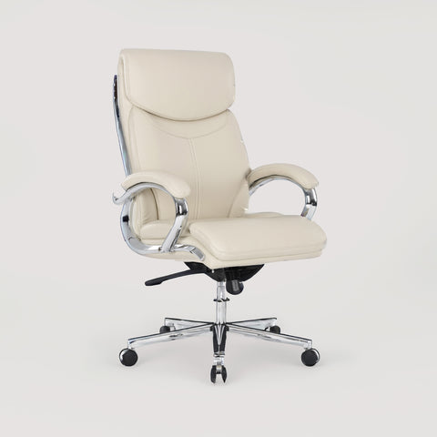 COLAMY MARCUS Executive Office Chair Side View in Beige – Padded Armrests, Chrome Base
