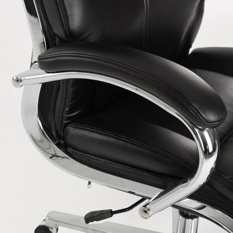 COLAMY MARCUS Executive Office Chair Side View in Black – High Back Leather, Chrome Armrests