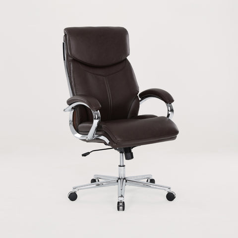 COLAMY MARCUS Office Chair Side View in Brown – Padded High Back, Chrome Base