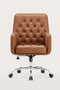 COLAMY VERSO Swivel Office Chair in Brown – Tufted Back, Velvety Leather, Chrome Base