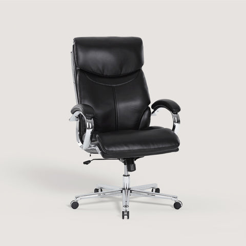 COLAMY MARCUS One-Piece Office Chair Side View in Black – High Back Leather, Chrome Armrests